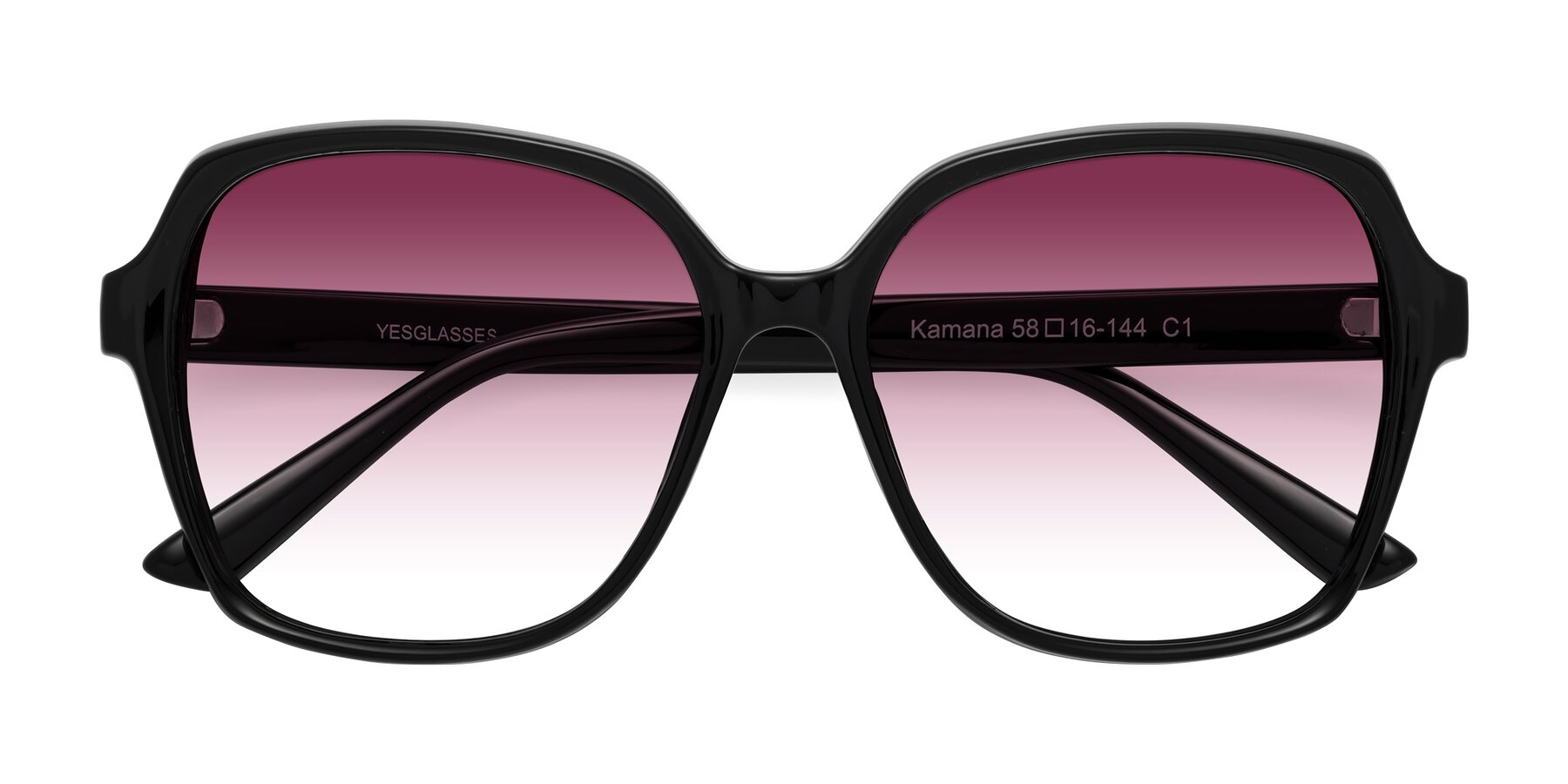 Folded Front of Kamana in Black with Wine Gradient Lenses