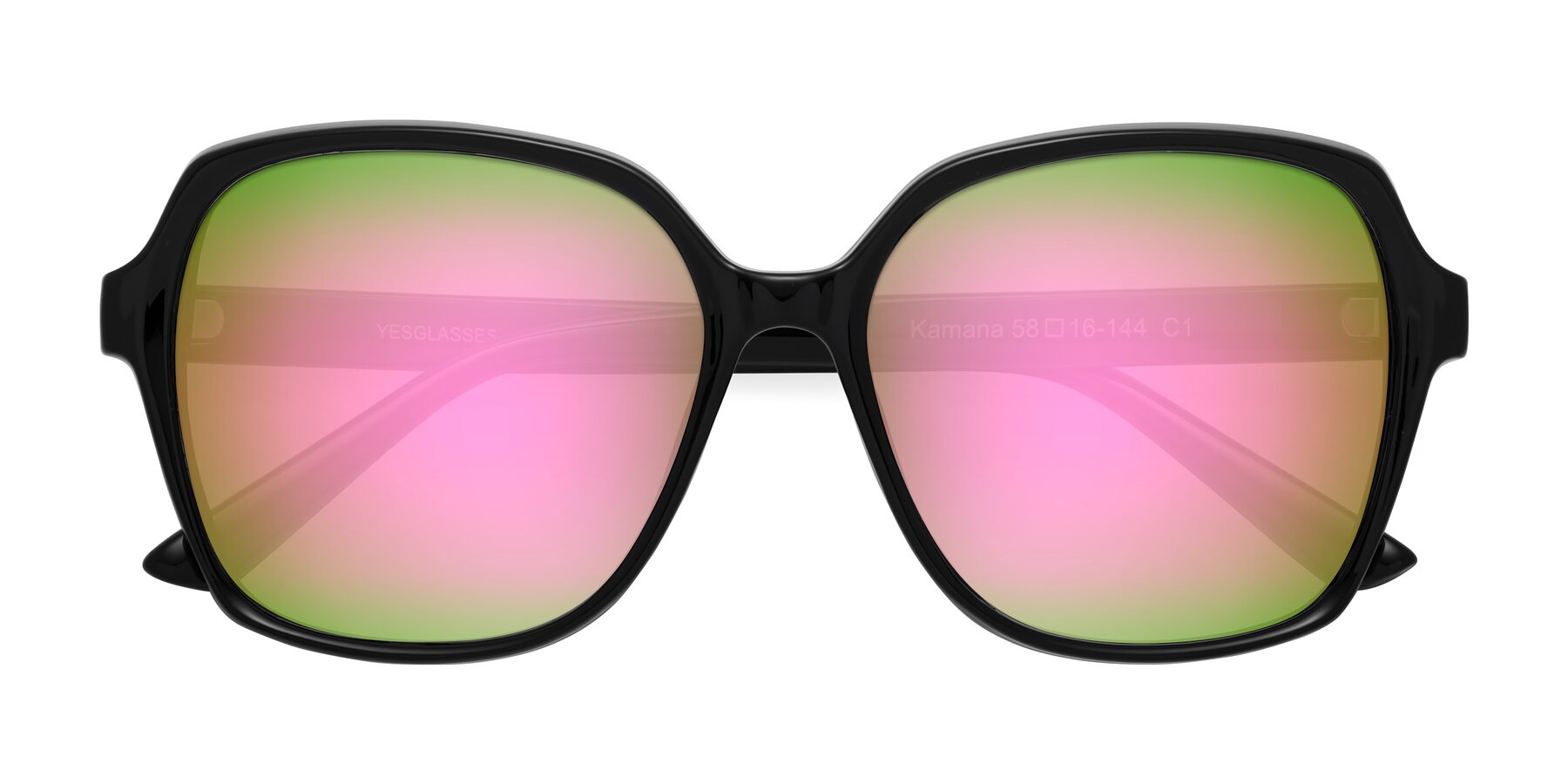 Folded Front of Kamana in Black with Pink Mirrored Lenses