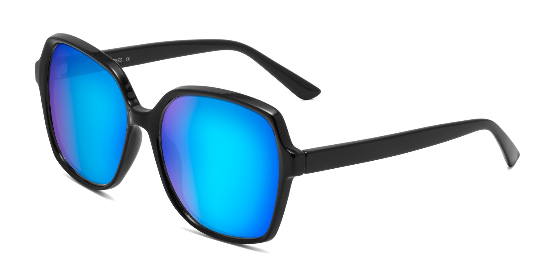 Angle of Kamana in Black with Blue Mirrored Lenses