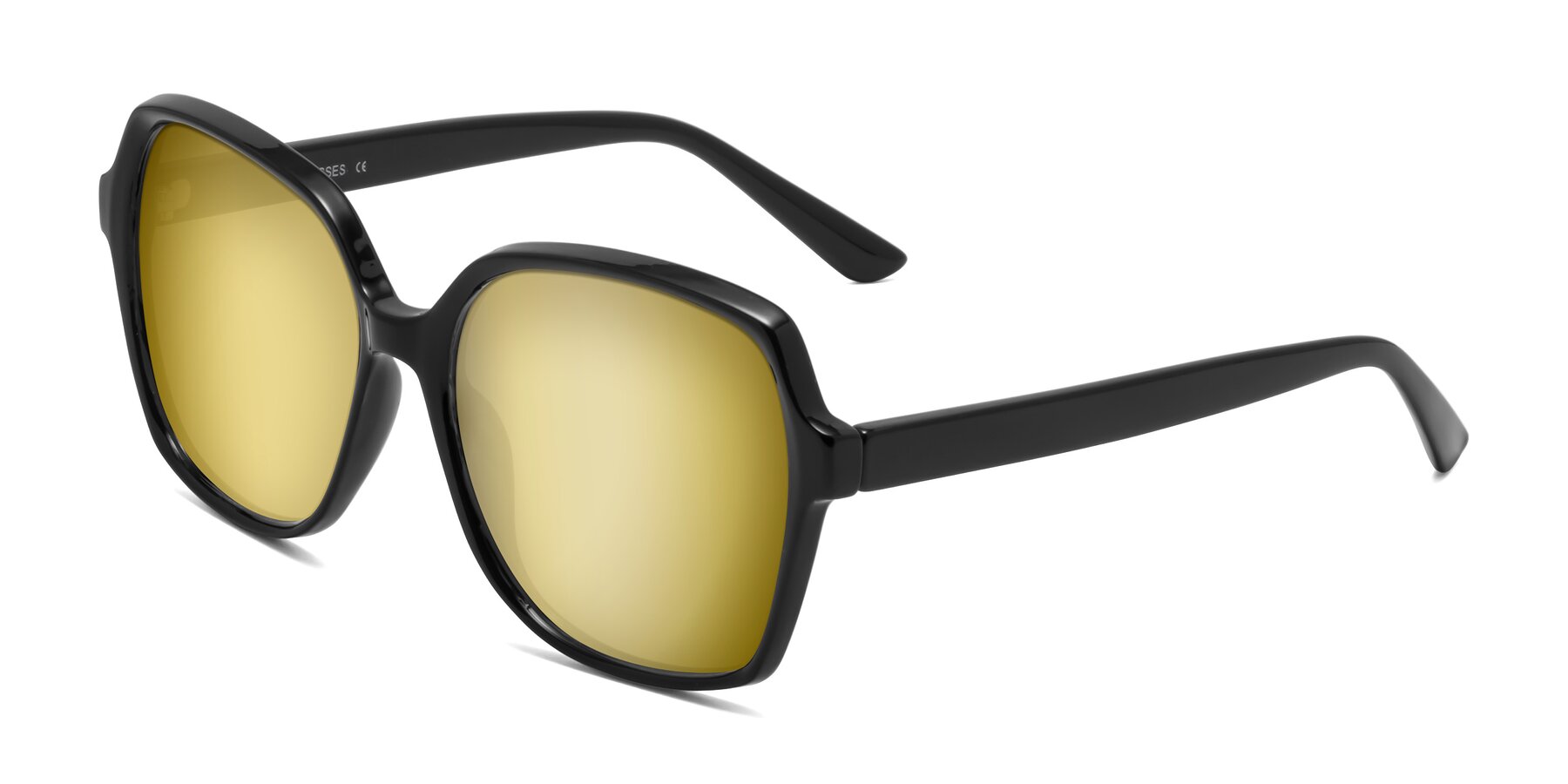 Angle of Kamana in Black with Gold Mirrored Lenses