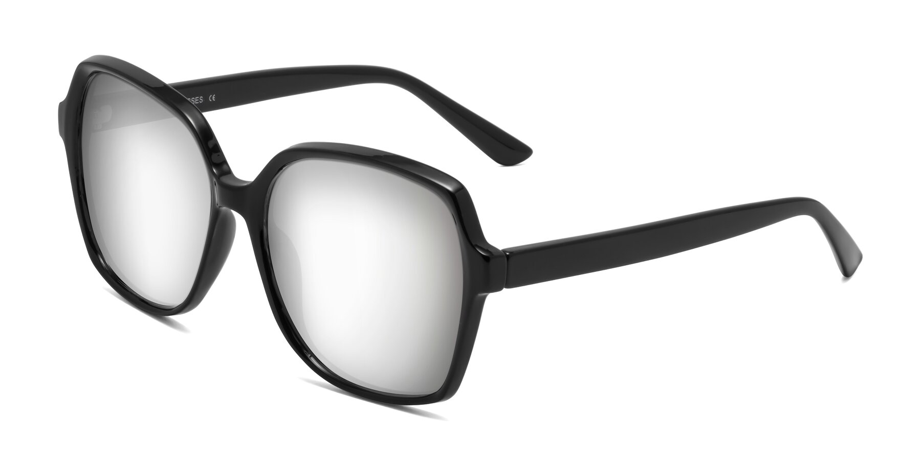 Angle of Kamana in Black with Silver Mirrored Lenses