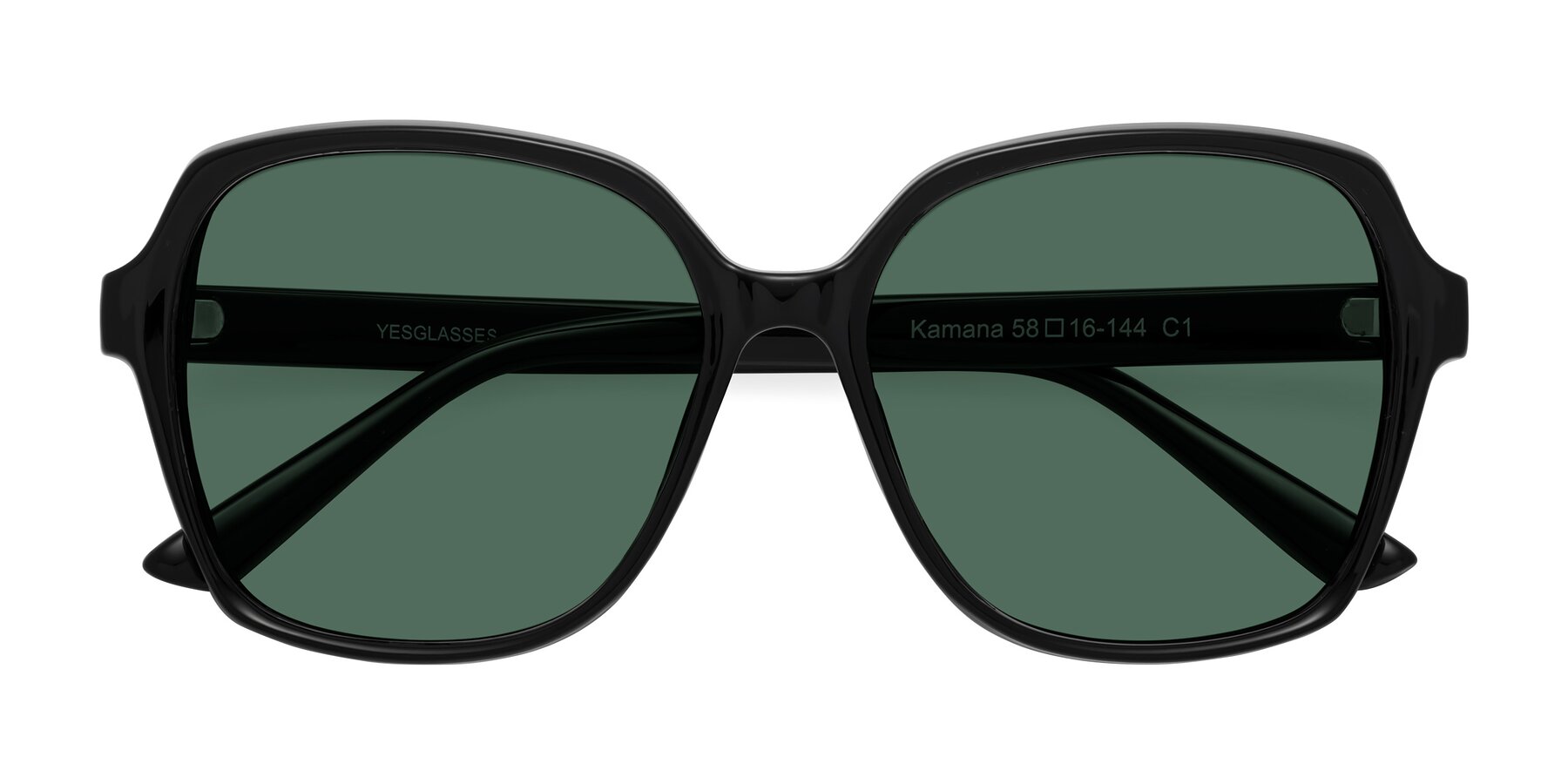 Folded Front of Kamana in Black with Green Polarized Lenses