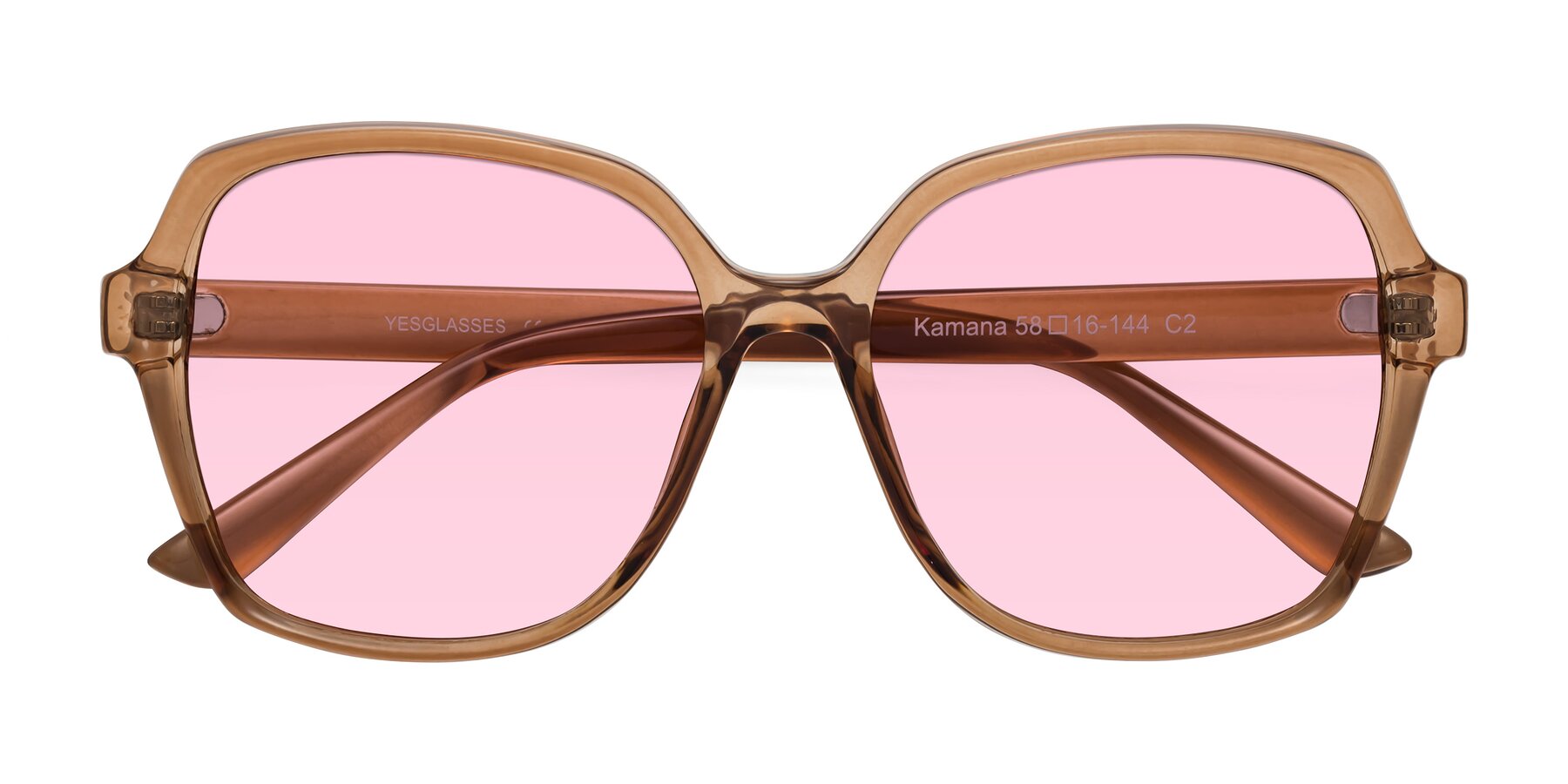 Folded Front of Kamana in Light Brown with Light Pink Tinted Lenses