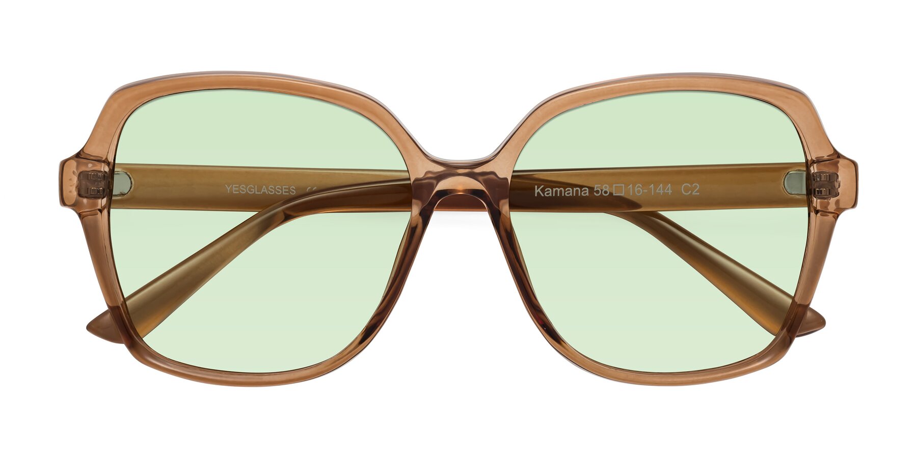 Folded Front of Kamana in Light Brown with Light Green Tinted Lenses