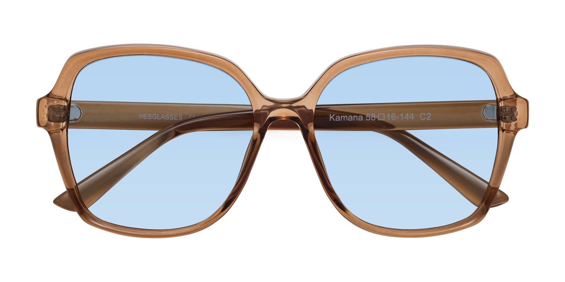 Folded Front of Kamana in Light Brown with Light Blue Tinted Lenses