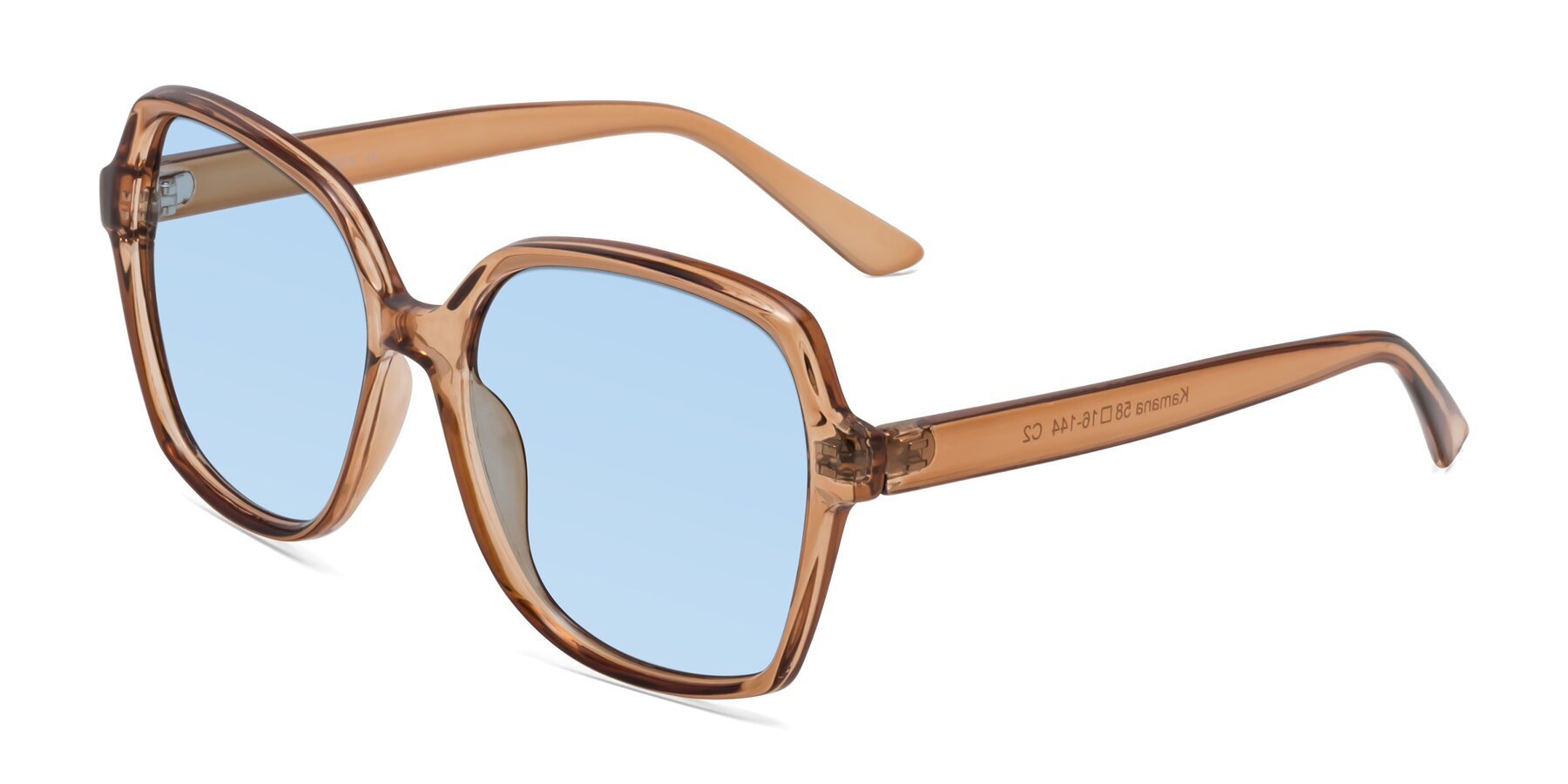 Angle of Kamana in Light Brown with Light Blue Tinted Lenses