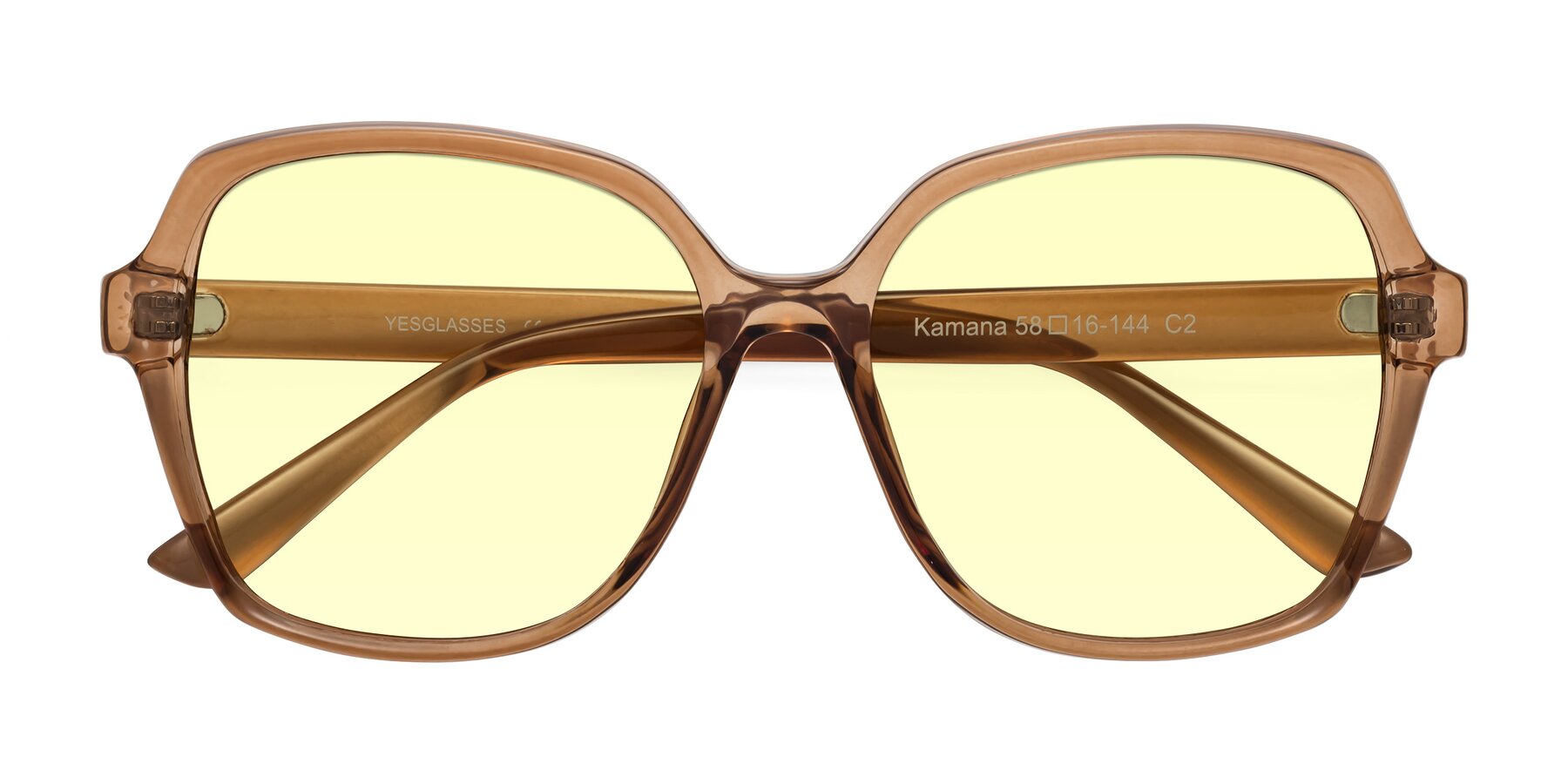 Folded Front of Kamana in Light Brown with Light Yellow Tinted Lenses