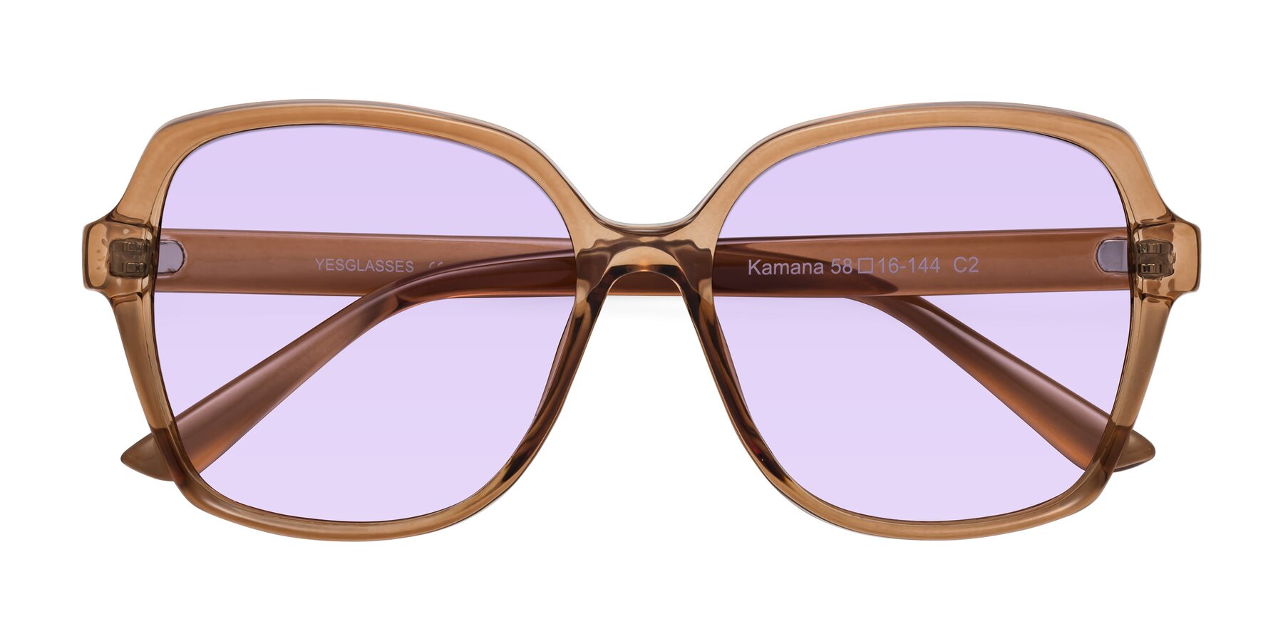 Folded Front of Kamana in Light Brown with Light Purple Tinted Lenses