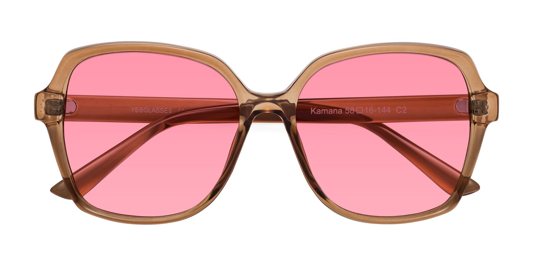 Folded Front of Kamana in Light Brown with Pink Tinted Lenses