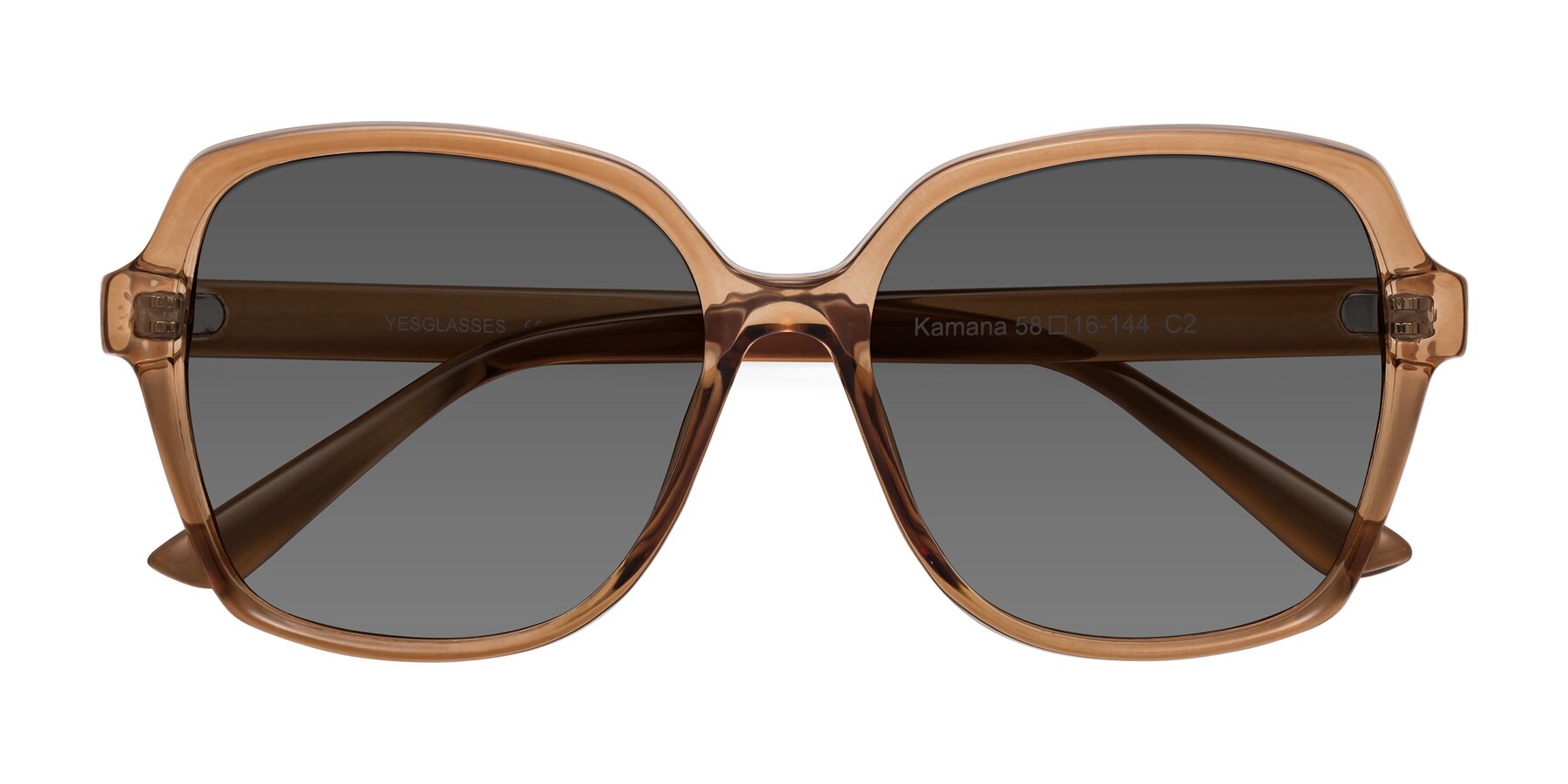Folded Front of Kamana in Light Brown with Medium Gray Tinted Lenses