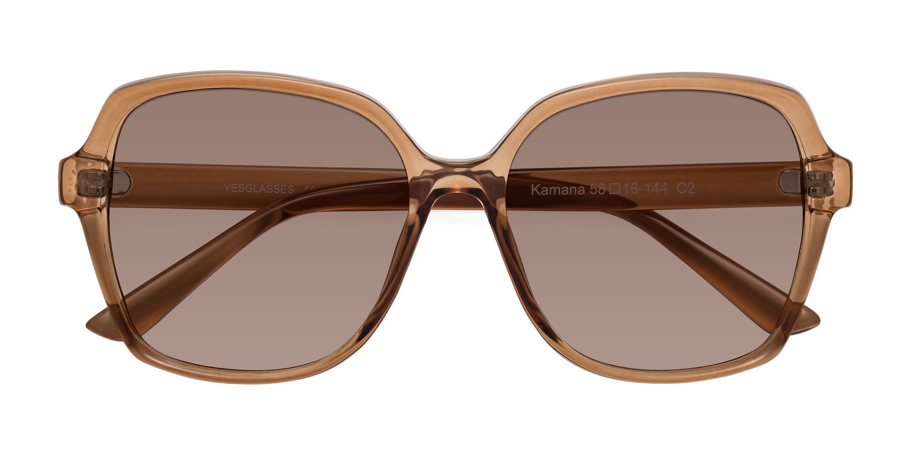Folded Front of Kamana in Light Brown with Medium Brown Tinted Lenses