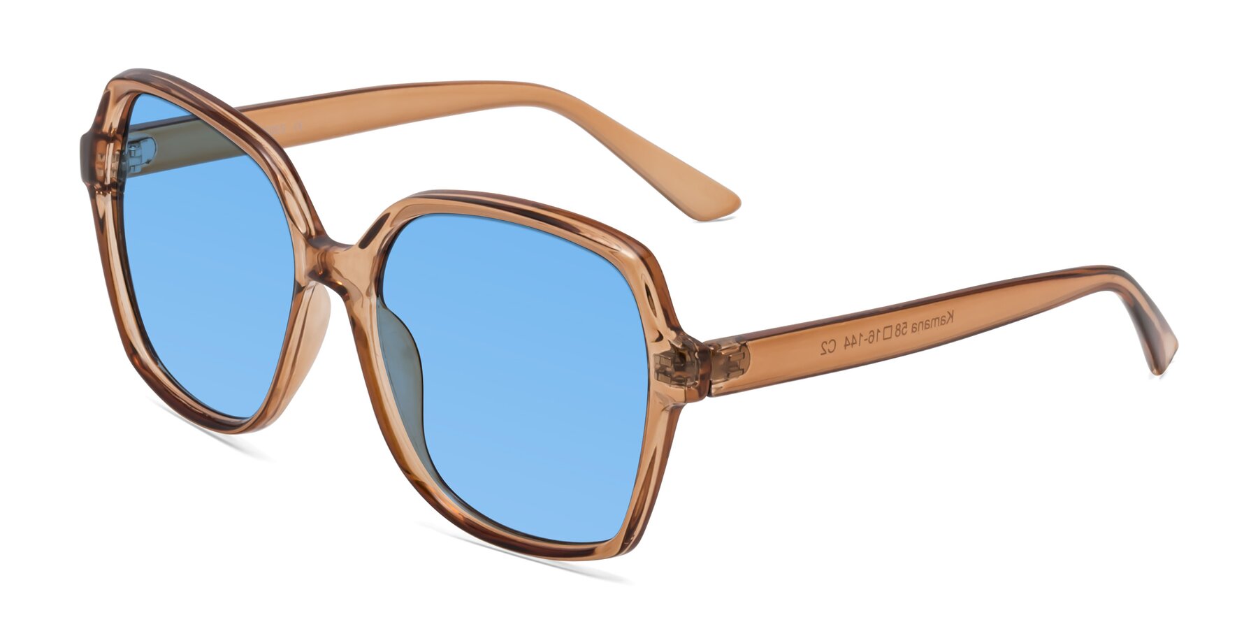 Angle of Kamana in Light Brown with Medium Blue Tinted Lenses