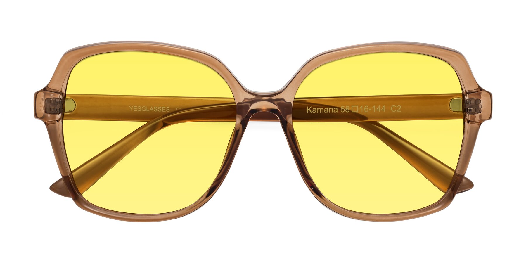 Folded Front of Kamana in Light Brown with Medium Yellow Tinted Lenses