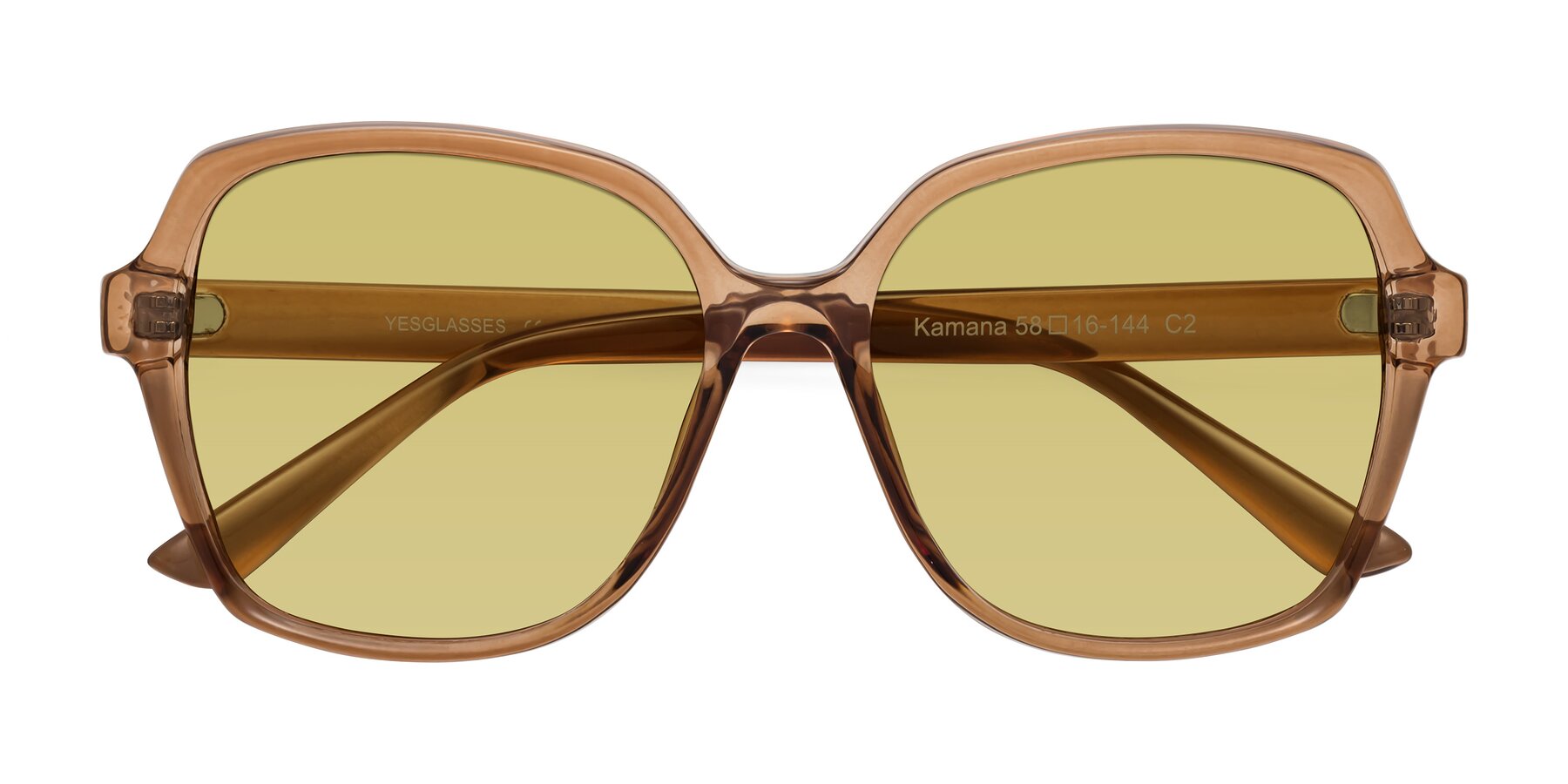 Folded Front of Kamana in Light Brown with Medium Champagne Tinted Lenses