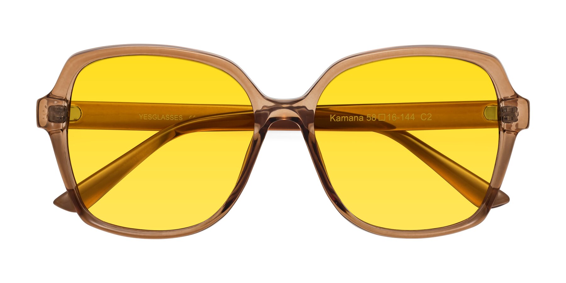 Folded Front of Kamana in Light Brown with Yellow Tinted Lenses