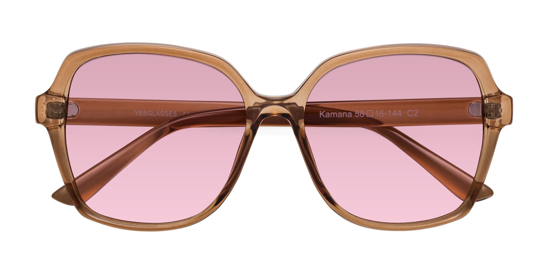 Folded Front of Kamana in Light Brown with Light Wine Tinted Lenses