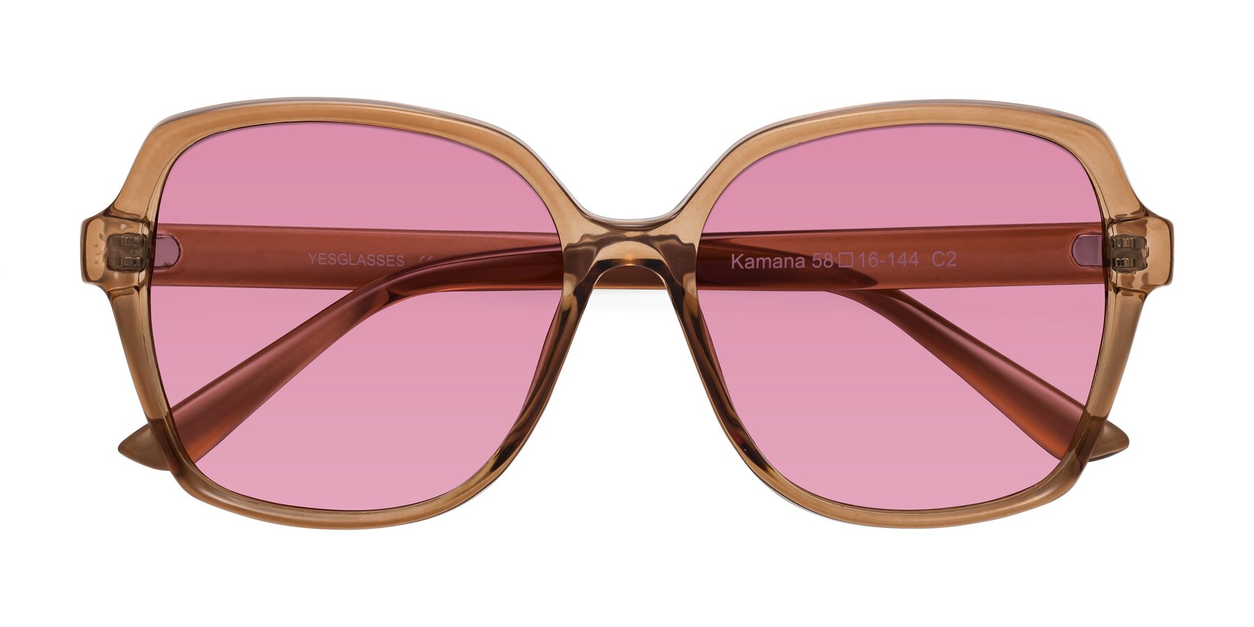 Folded Front of Kamana in Light Brown with Medium Wine Tinted Lenses