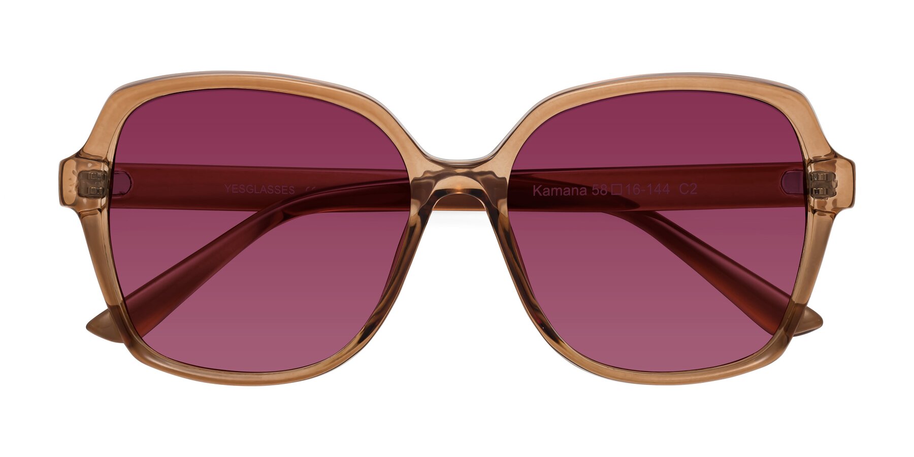 Folded Front of Kamana in Light Brown with Wine Tinted Lenses