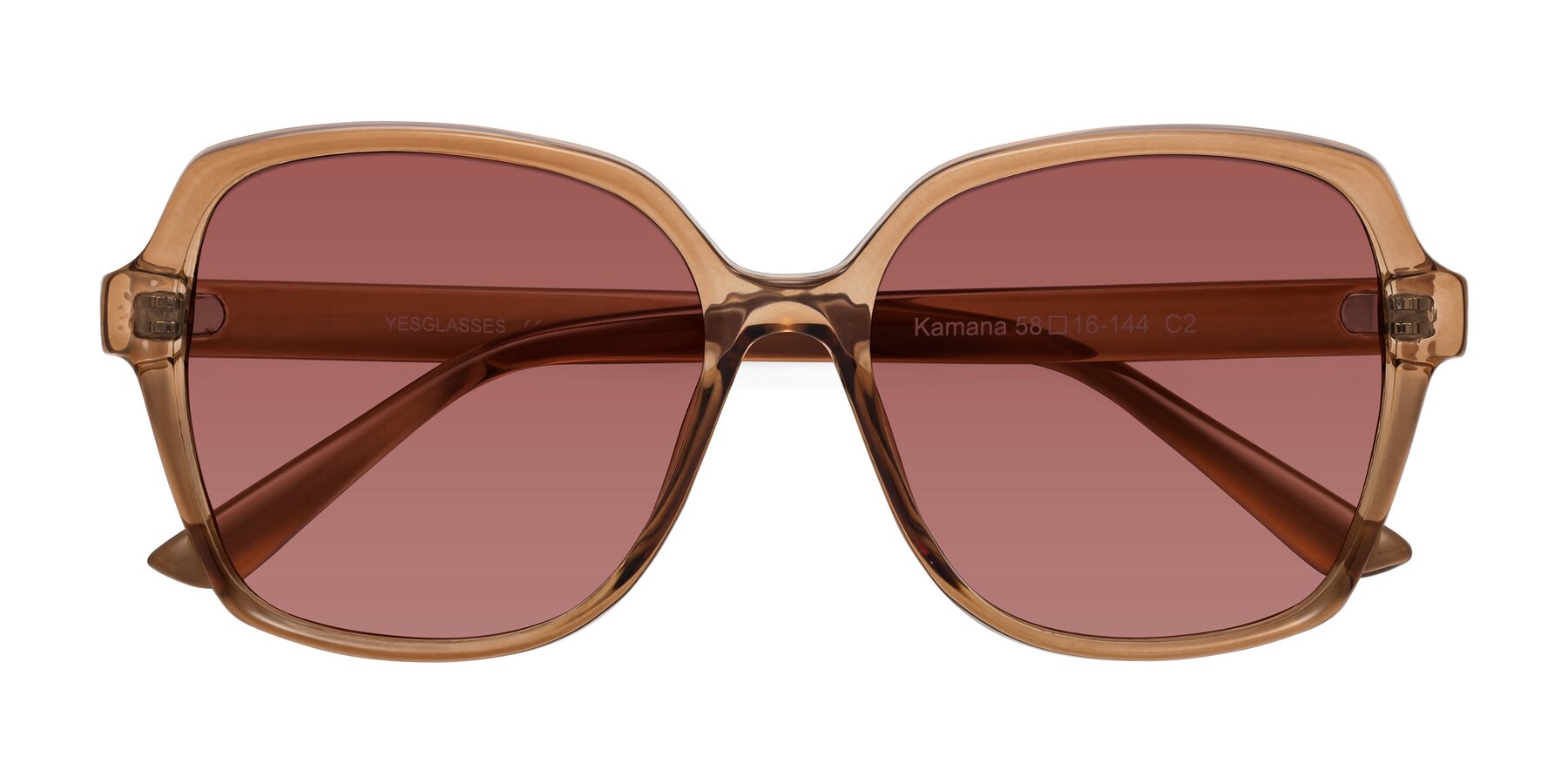 Folded Front of Kamana in Light Brown with Garnet Tinted Lenses