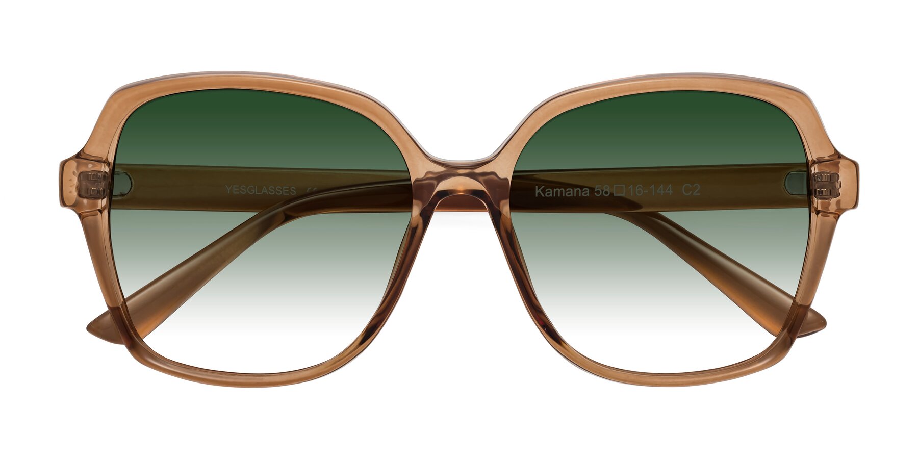 Folded Front of Kamana in Light Brown with Green Gradient Lenses