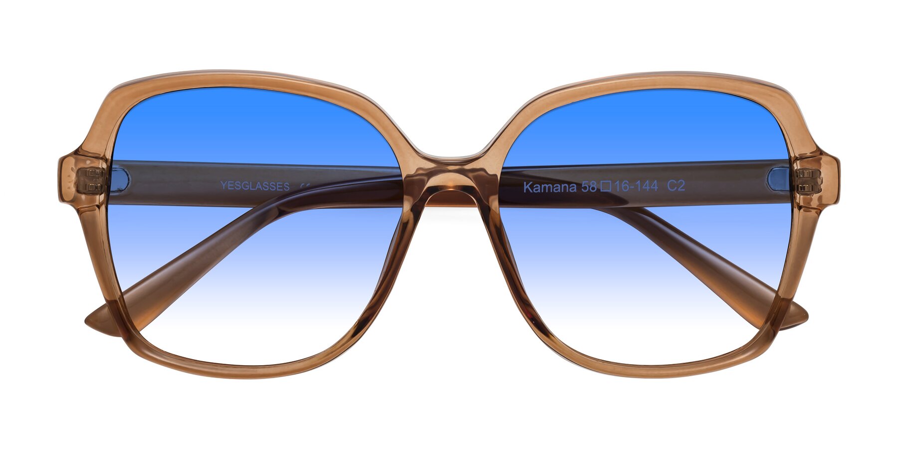 Folded Front of Kamana in Light Brown with Blue Gradient Lenses