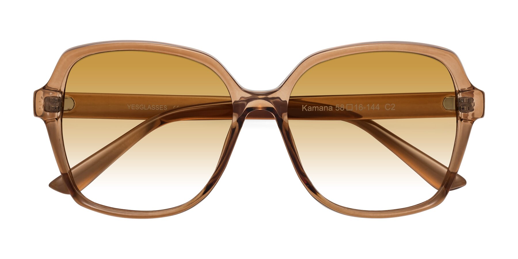 Folded Front of Kamana in Light Brown with Champagne Gradient Lenses