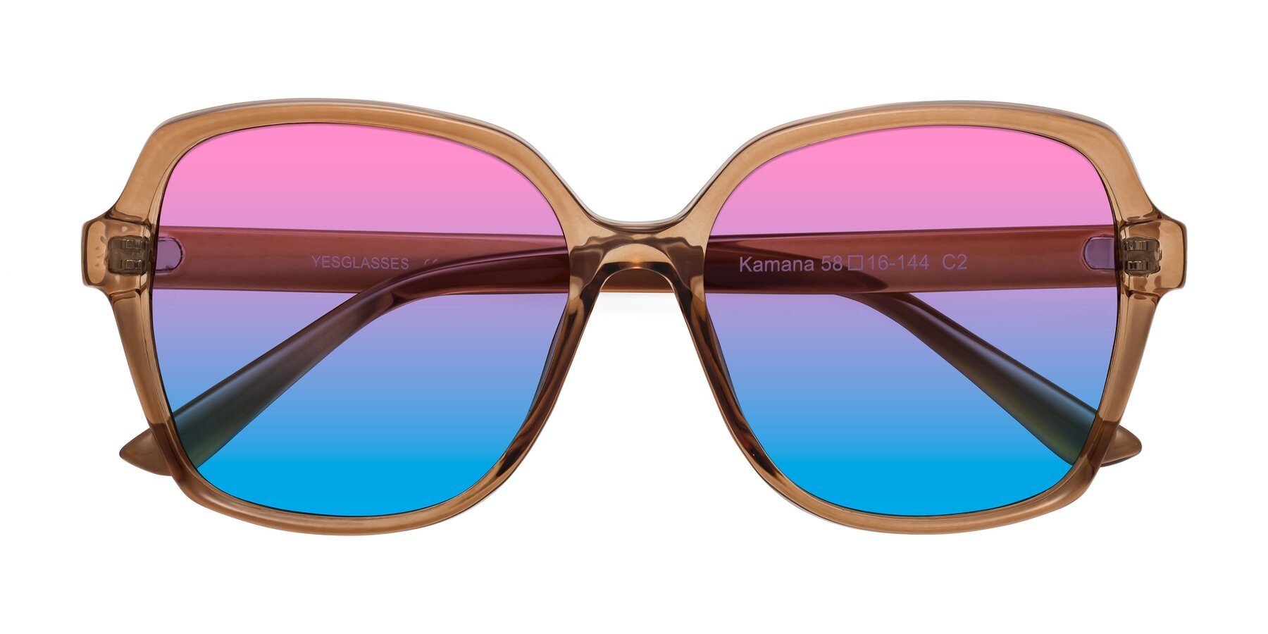 Folded Front of Kamana in Light Brown with Pink / Blue Gradient Lenses