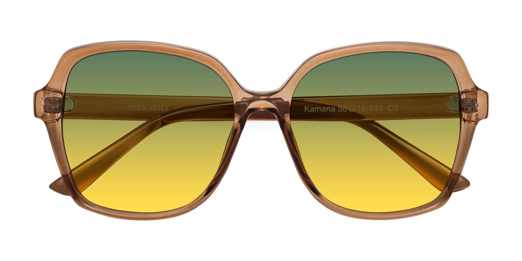 Folded Front of Kamana in Light Brown with Green / Yellow Gradient Lenses
