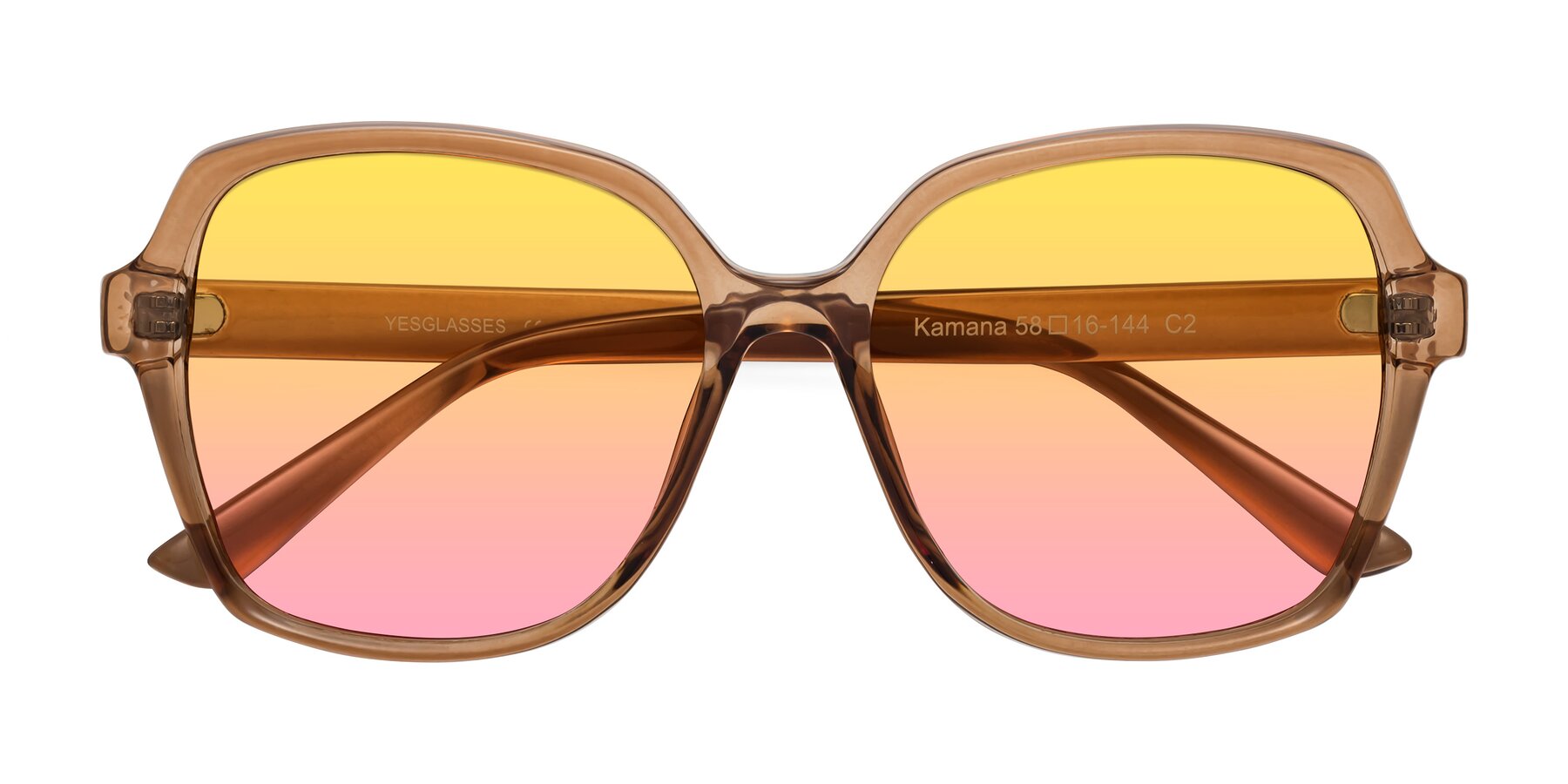 Folded Front of Kamana in Light Brown with Yellow / Pink Gradient Lenses