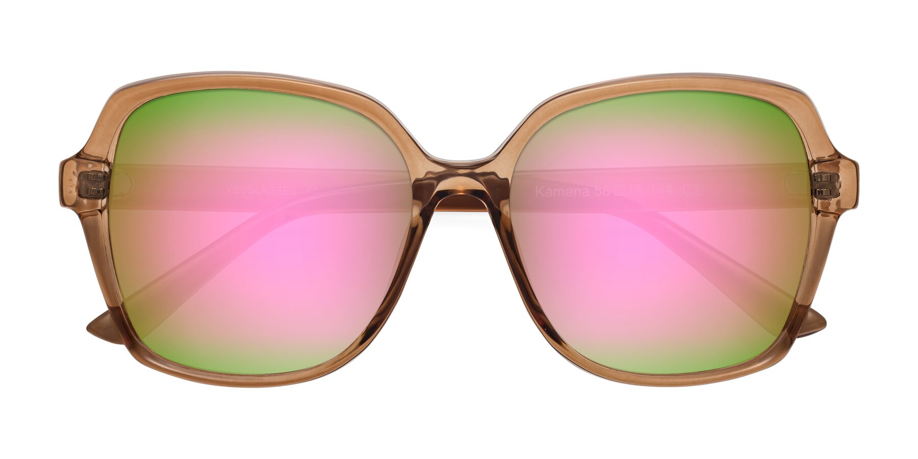 Folded Front of Kamana in Light Brown with Pink Mirrored Lenses