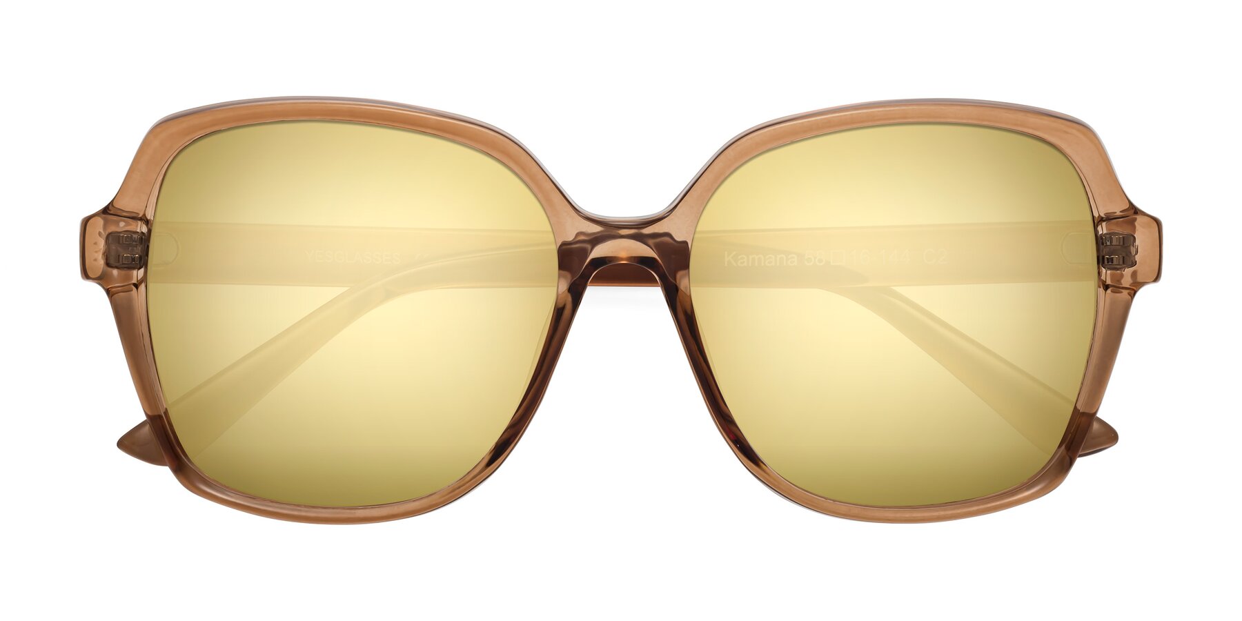 Folded Front of Kamana in Light Brown with Gold Mirrored Lenses