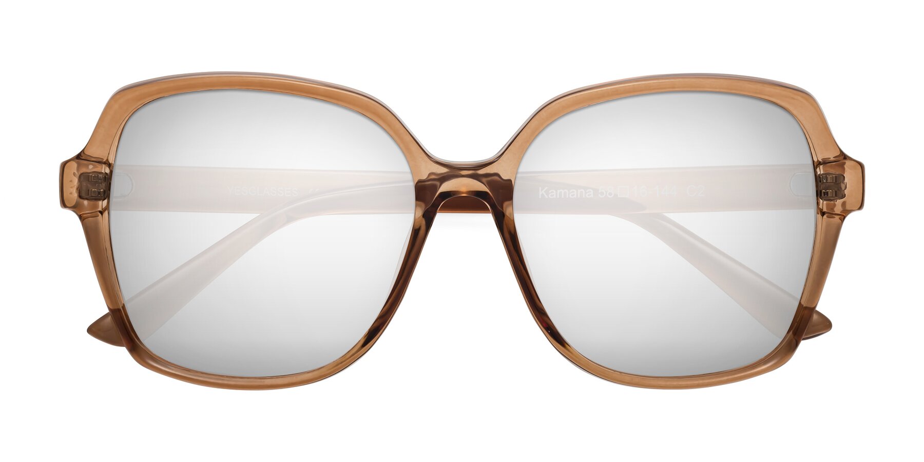 Folded Front of Kamana in Light Brown with Silver Mirrored Lenses
