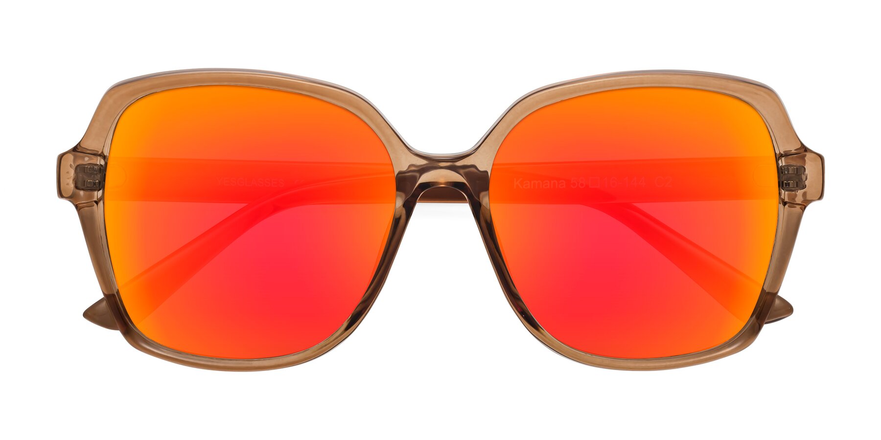 Folded Front of Kamana in Light Brown with Red Gold Mirrored Lenses