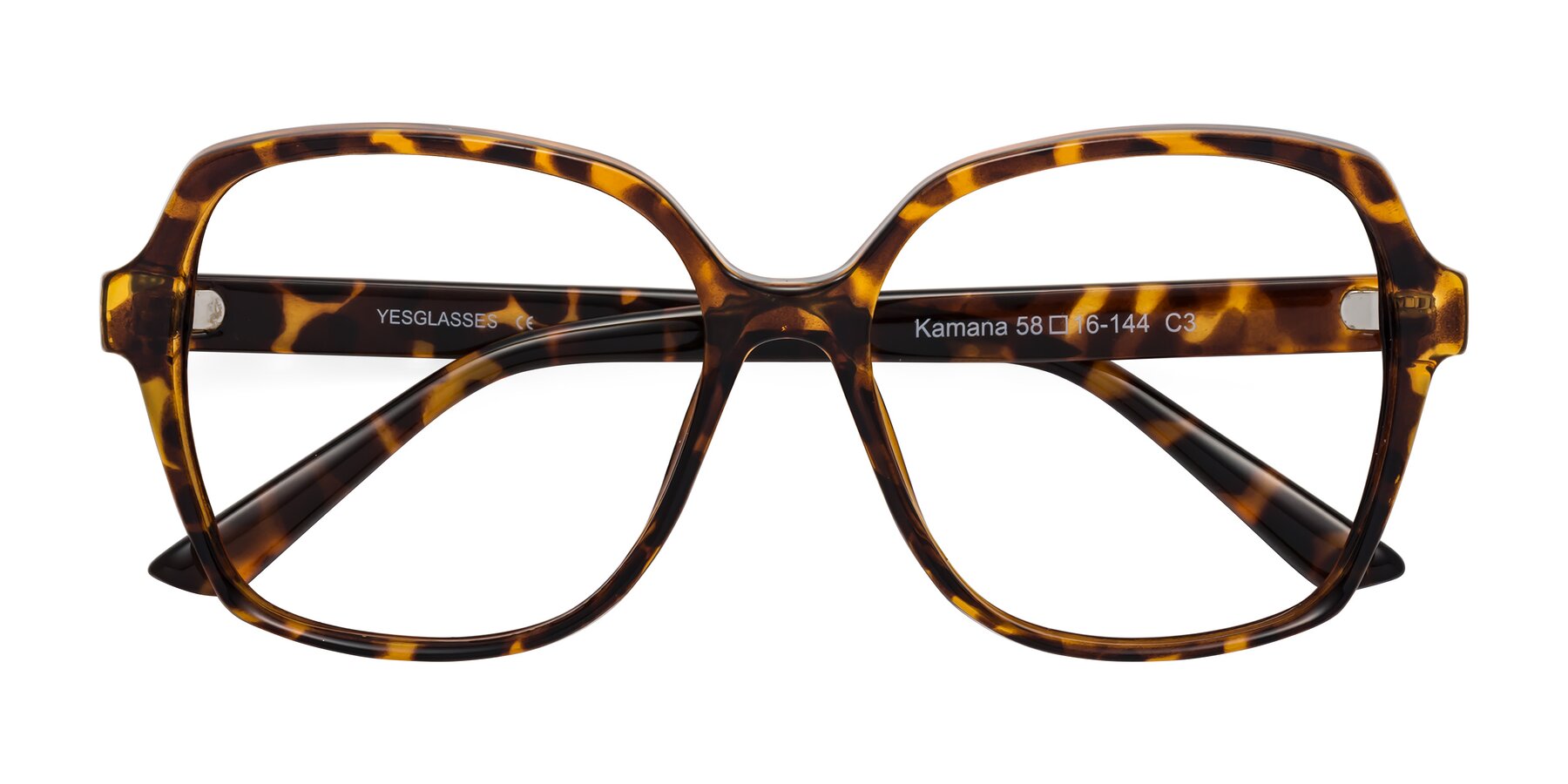 Folded Front of Kamana in Tortoise with Clear Eyeglass Lenses