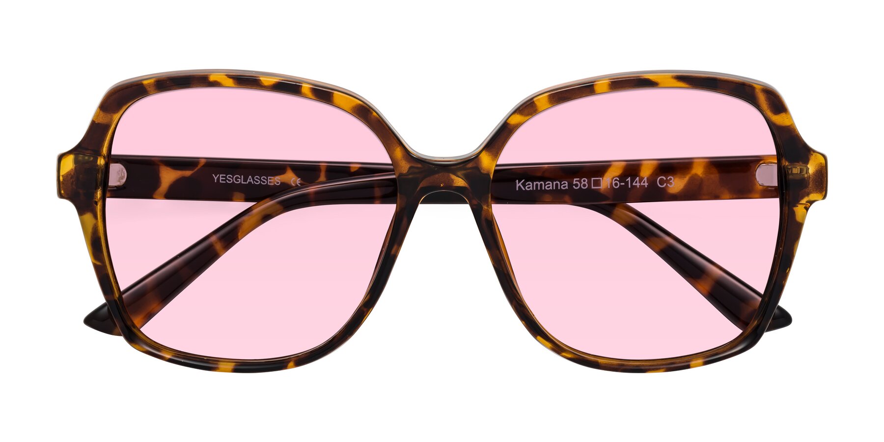Folded Front of Kamana in Tortoise with Light Pink Tinted Lenses