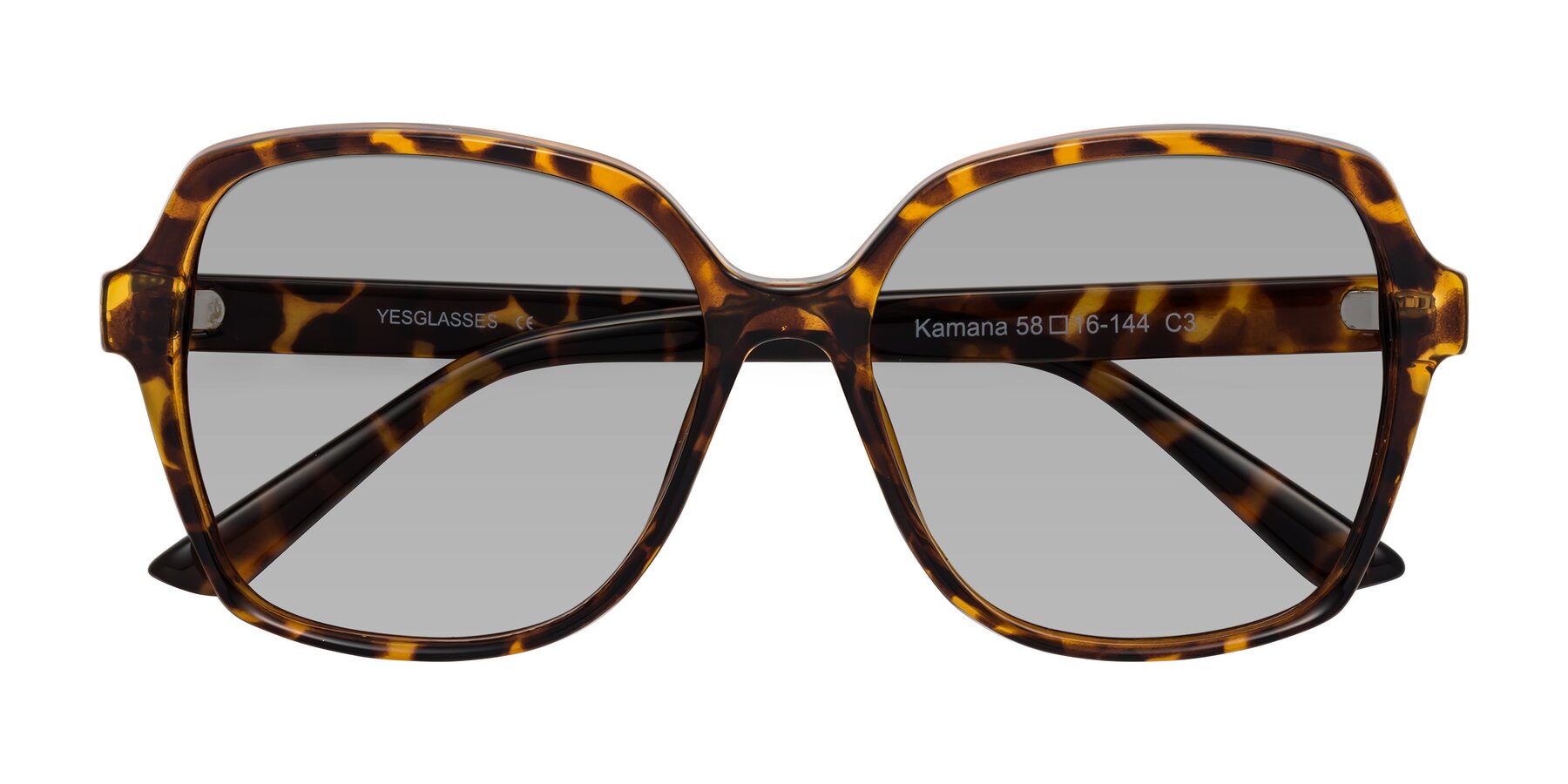 Folded Front of Kamana in Tortoise with Light Gray Tinted Lenses