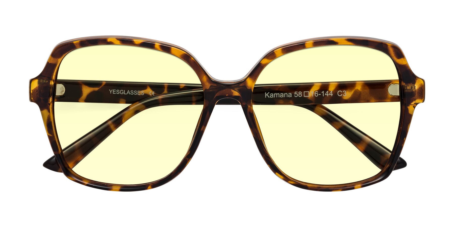 Folded Front of Kamana in Tortoise with Light Yellow Tinted Lenses