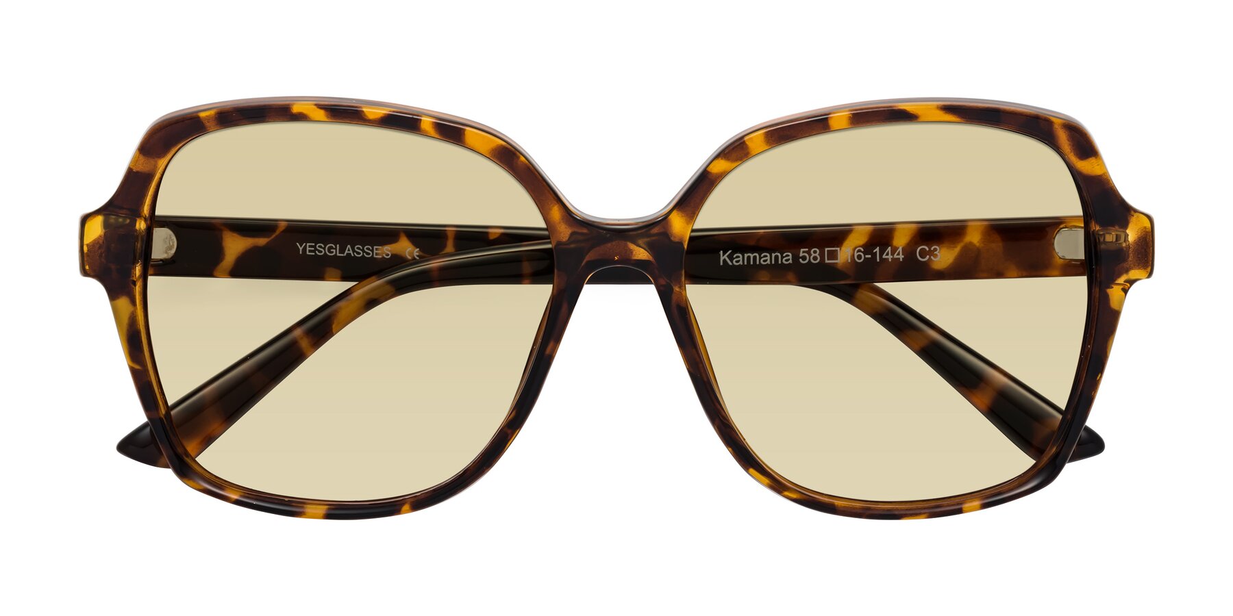 Folded Front of Kamana in Tortoise with Light Champagne Tinted Lenses