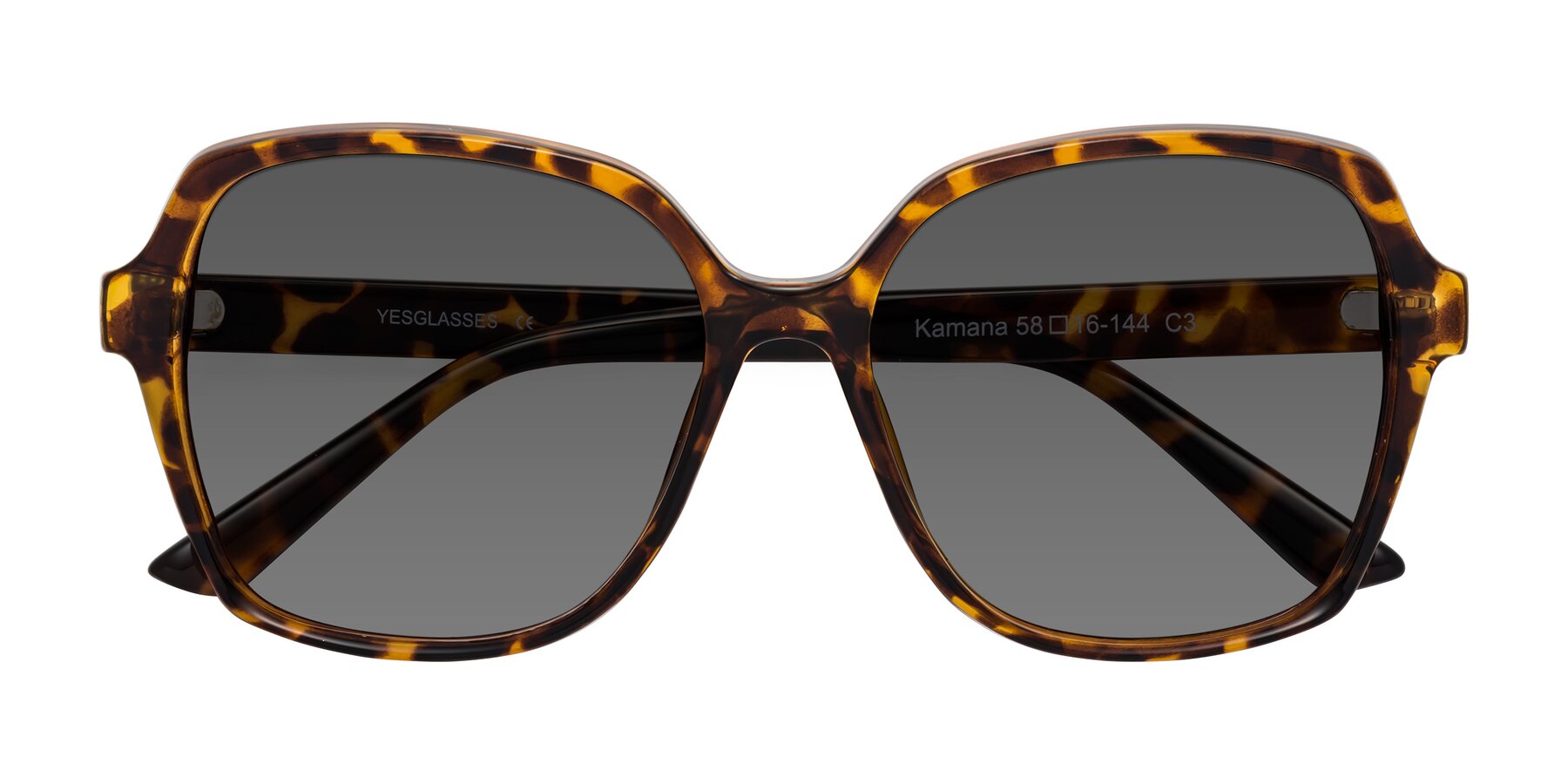 Folded Front of Kamana in Tortoise with Medium Gray Tinted Lenses