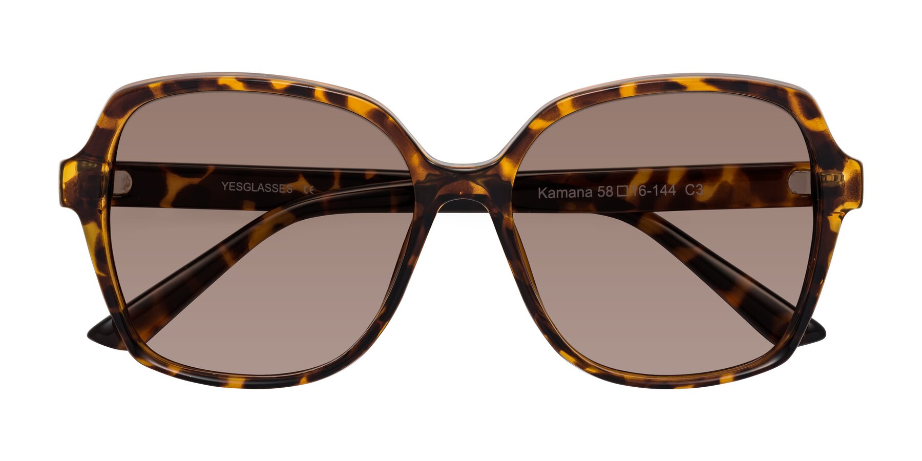 Folded Front of Kamana in Tortoise with Medium Brown Tinted Lenses