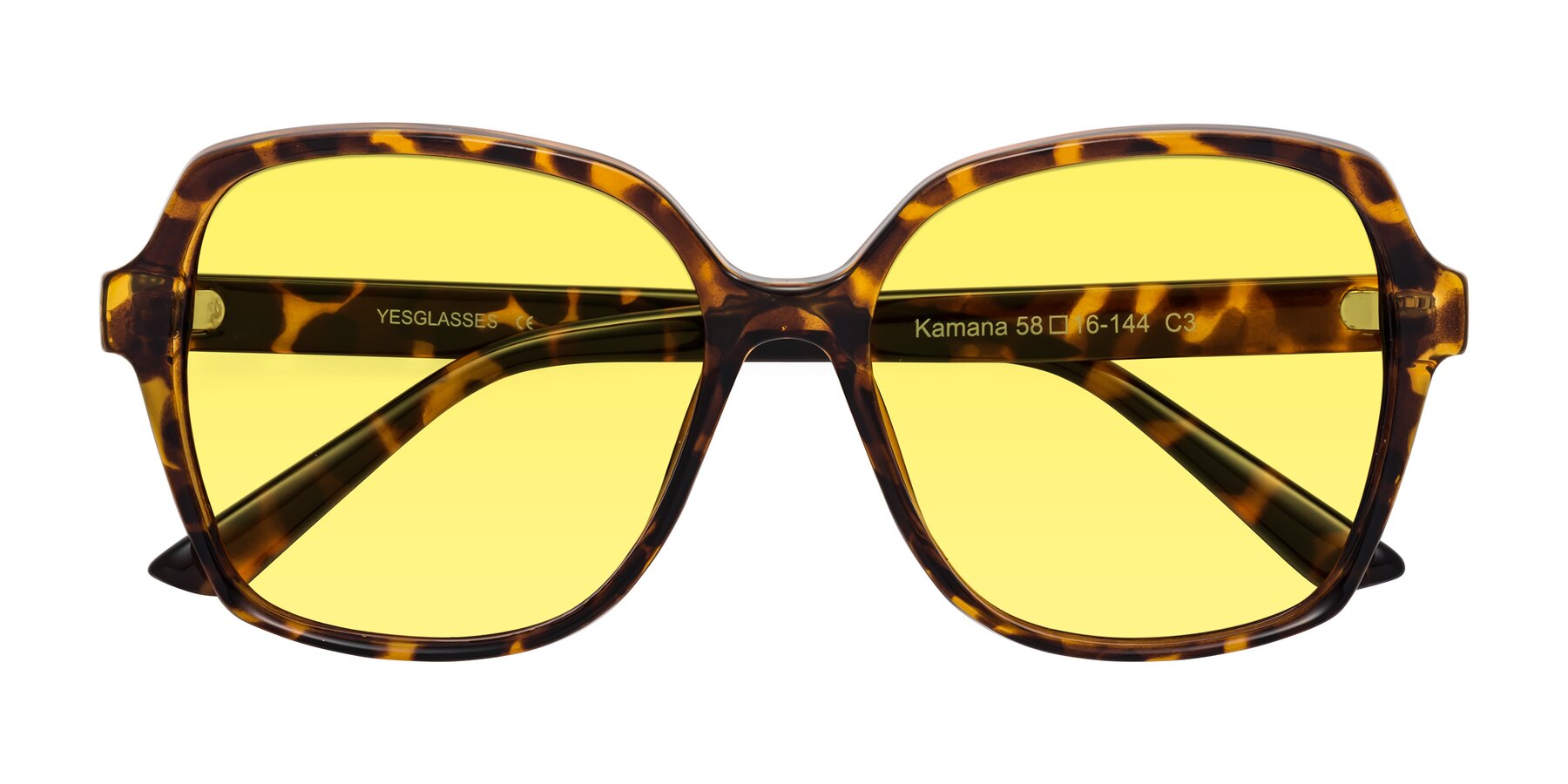 Folded Front of Kamana in Tortoise with Medium Yellow Tinted Lenses