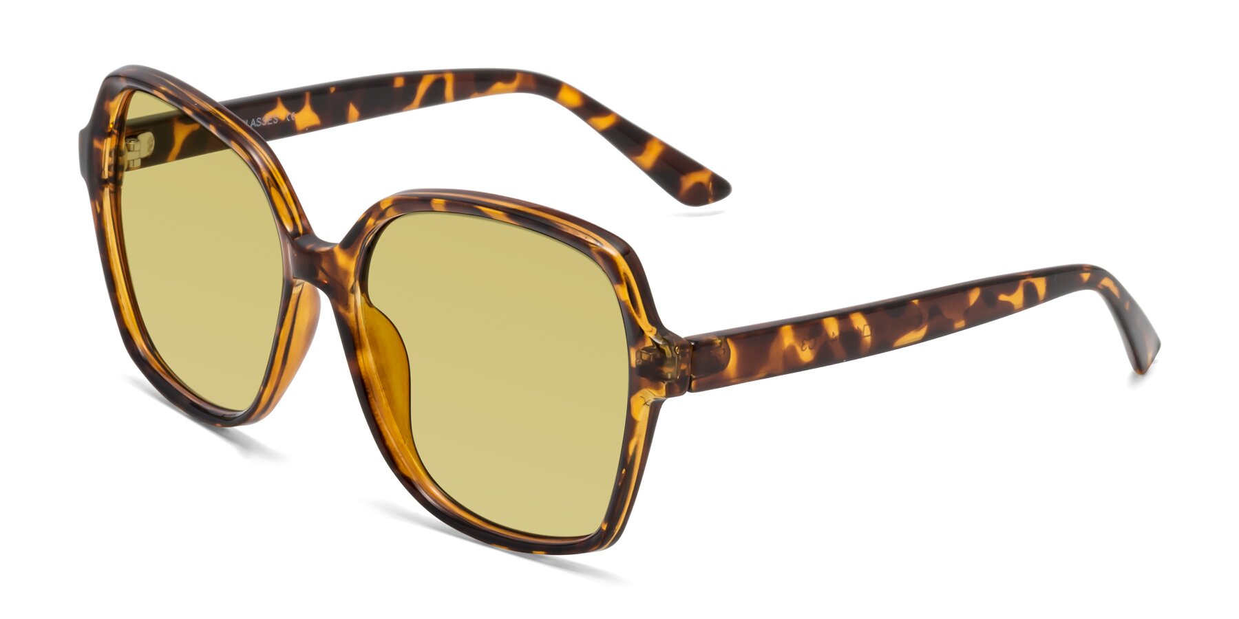 Angle of Kamana in Tortoise with Medium Champagne Tinted Lenses