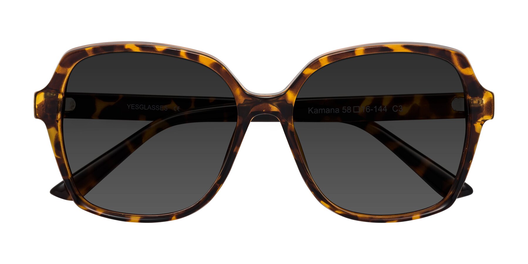 Folded Front of Kamana in Tortoise with Gray Tinted Lenses