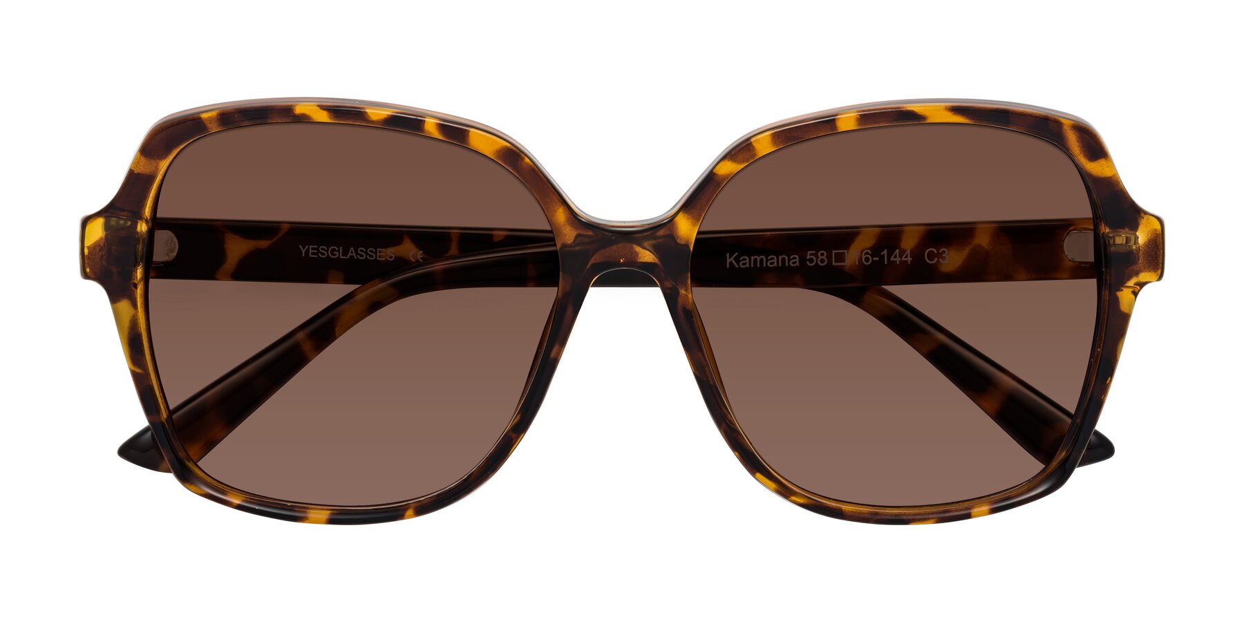 Folded Front of Kamana in Tortoise with Brown Tinted Lenses