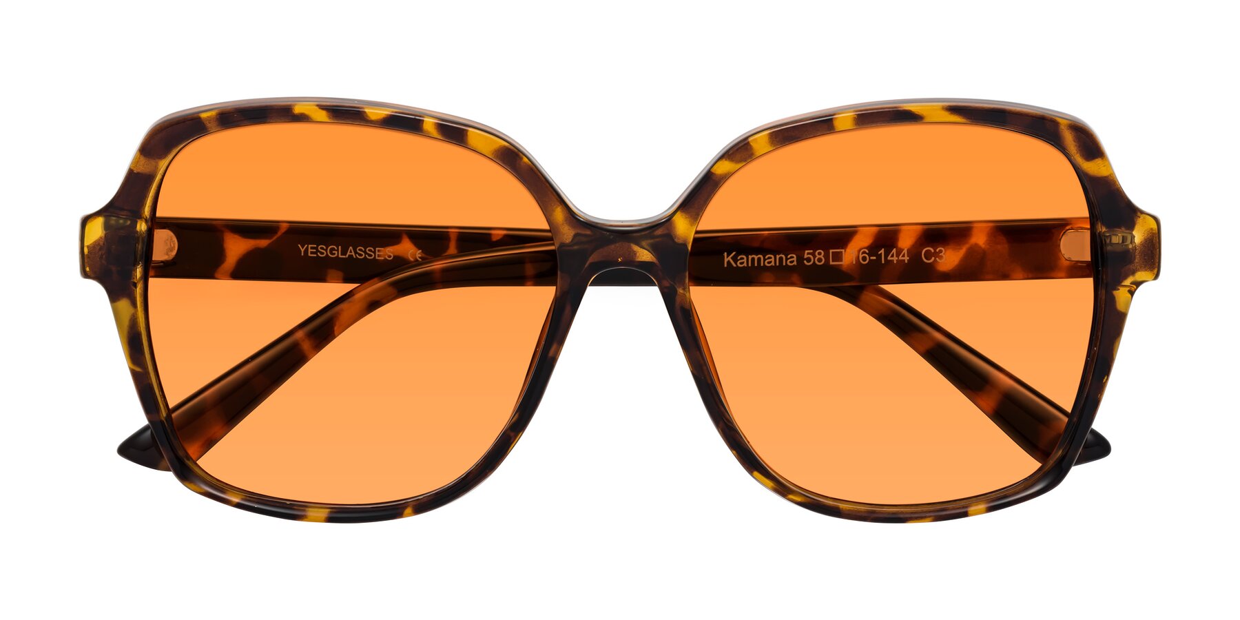 Folded Front of Kamana in Tortoise with Orange Tinted Lenses