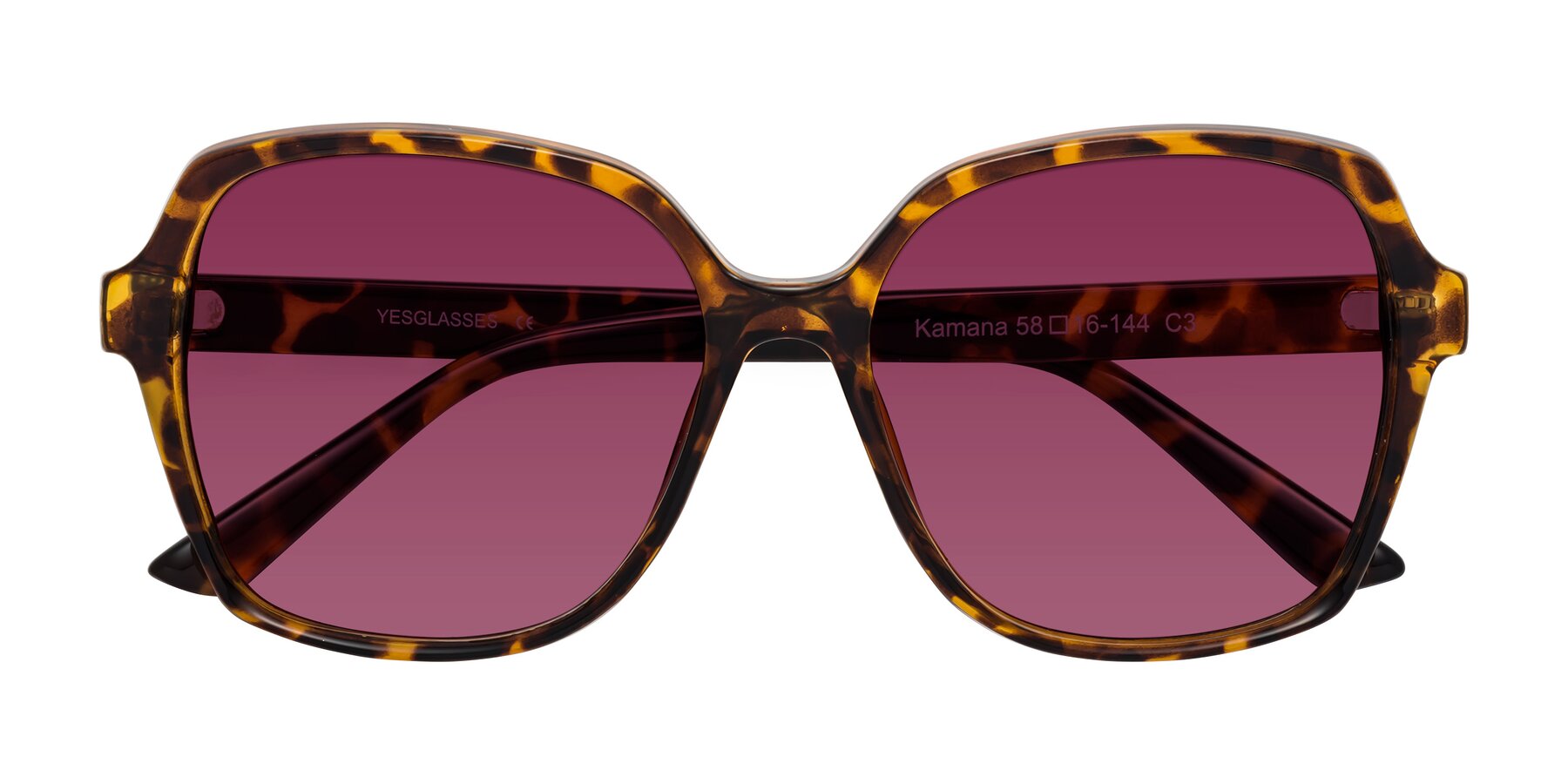 Folded Front of Kamana in Tortoise with Wine Tinted Lenses