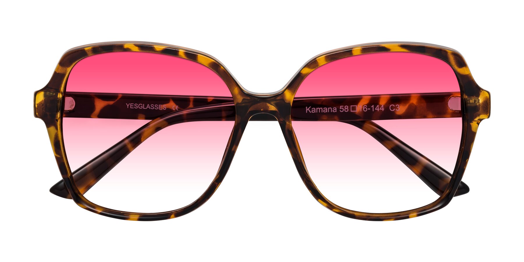 Folded Front of Kamana in Tortoise with Pink Gradient Lenses