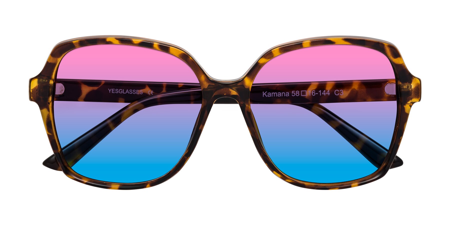 Folded Front of Kamana in Tortoise with Pink / Blue Gradient Lenses
