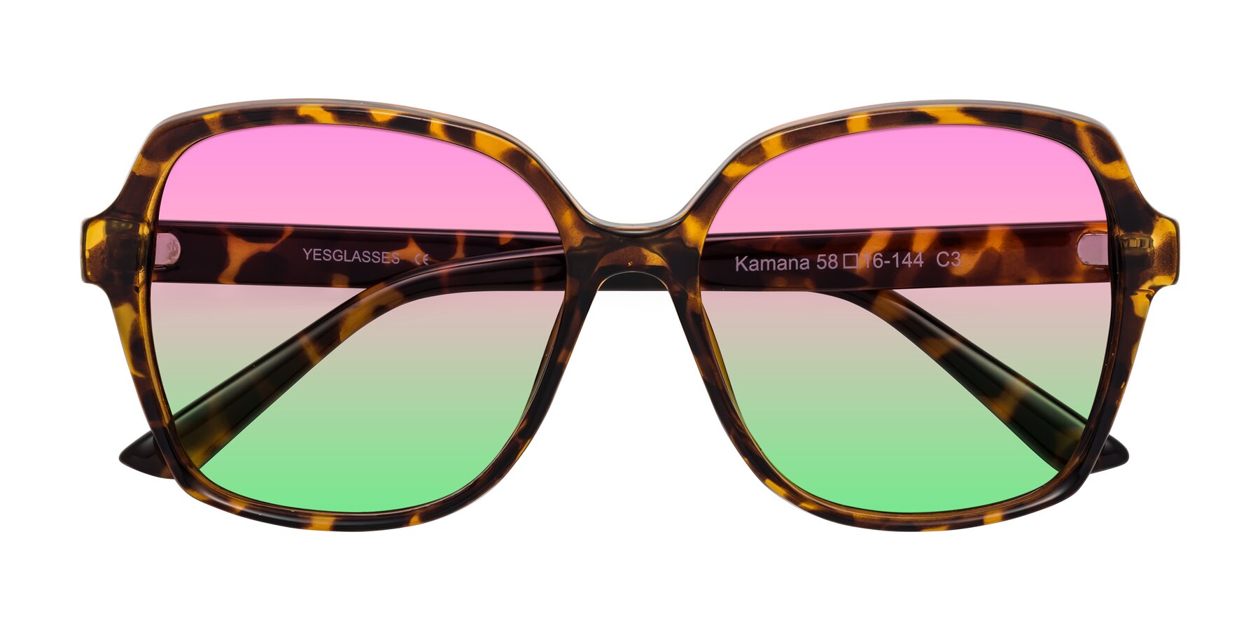 Folded Front of Kamana in Tortoise with Pink / Green Gradient Lenses