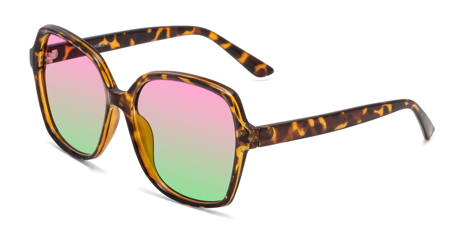 Angle of Kamana in Tortoise with Pink / Green Gradient Lenses
